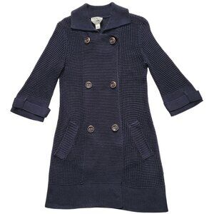 Talbots Double-Breasted Knit Coat Sweater 3/4 Sleeve Navy Nautical Preppy Size S